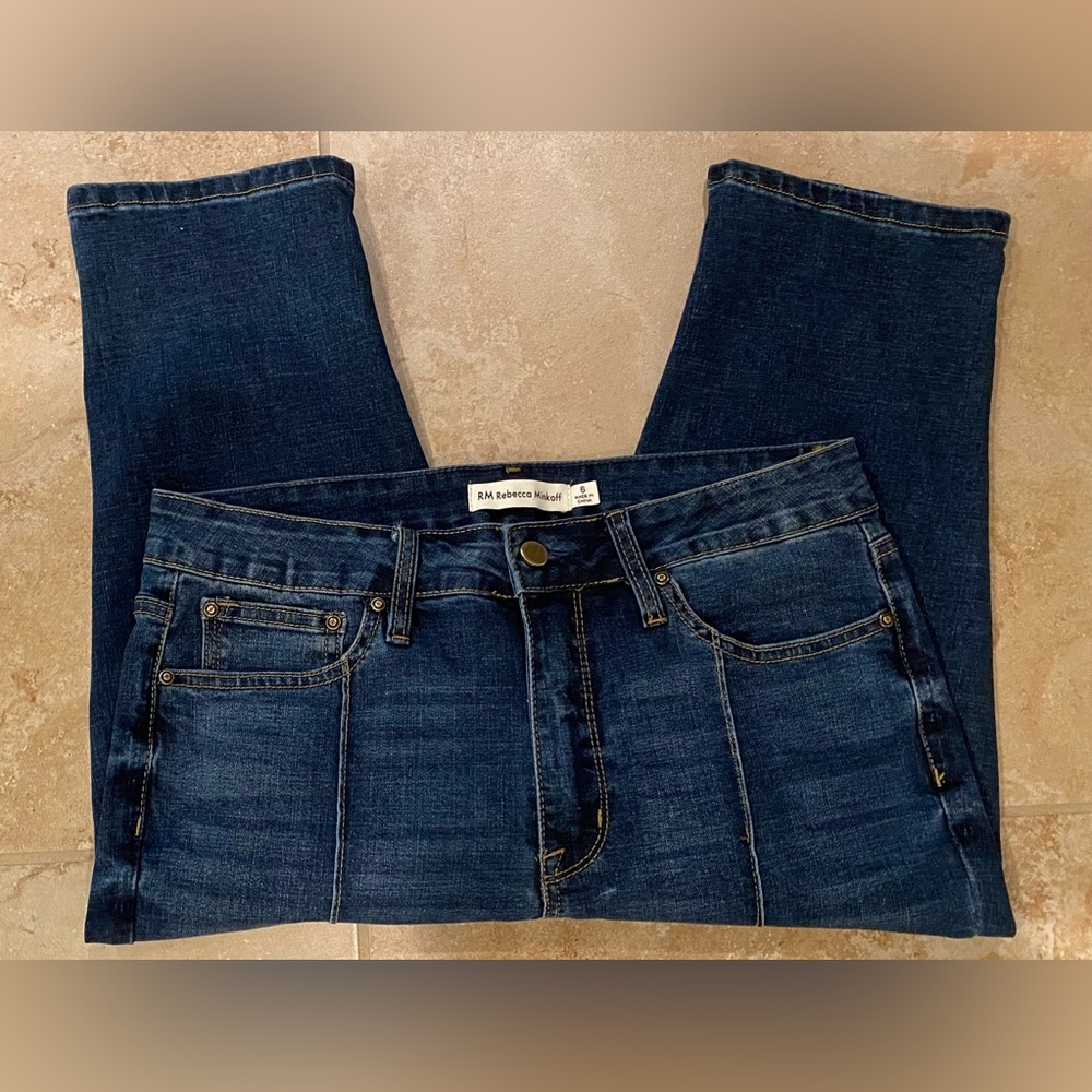 RM Rebecca Minkoff Y2K Skinny Capri Dark Blue Pant/Cropped Denim Jeans (Size 6) - Picture 7 of 10